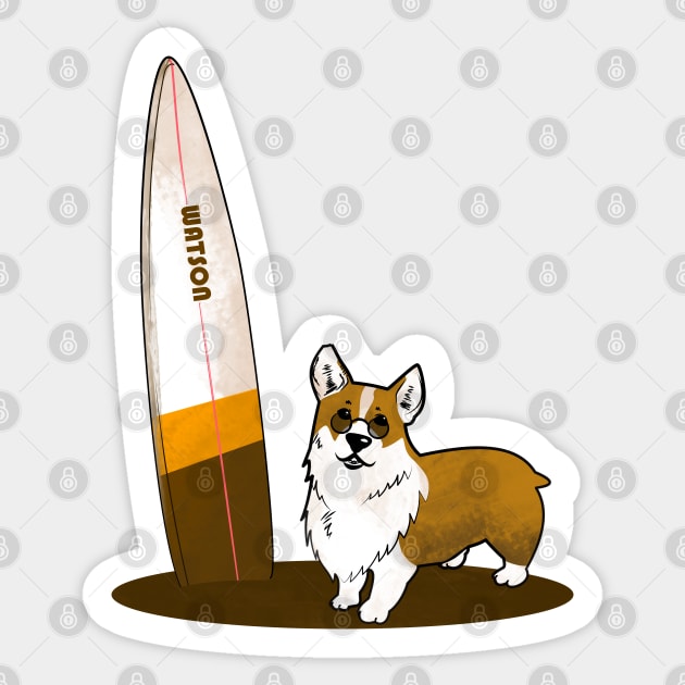 Golden corgi surf summer Sticker by etherElric